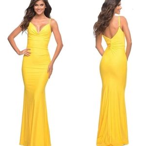 La Femme Cow Style Draped Gown In Yellow